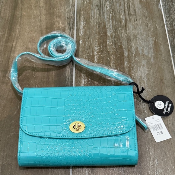 Blue Croc-Embossed Crossbody Bag - Picture 1 of 9
